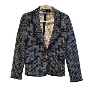 Pendleton Blazer Women's Medium Blue Geometric Print Cotton‎ Pockets Button